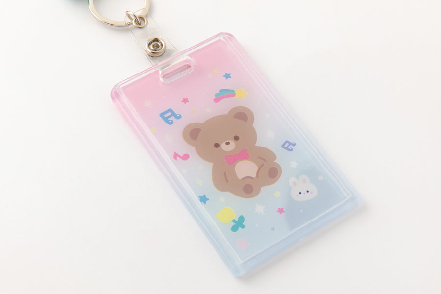 Photo Card Case Rainbow Bear with Bell Key Ring