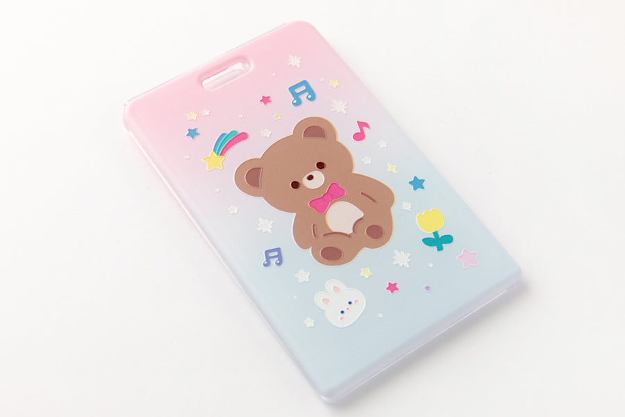 Photo Card Case Rainbow Bear with Bell Key Ring