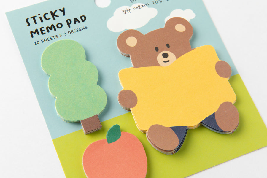Sticky Memo Pad Set Bear Apple & Tree