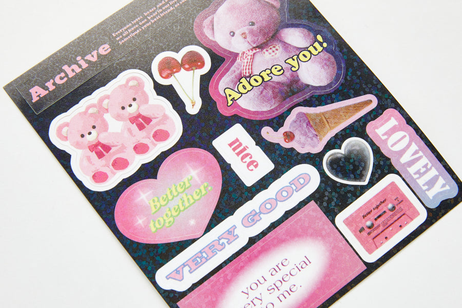 Neck Flap Card Holder Bear & Sticker Set Rainbow