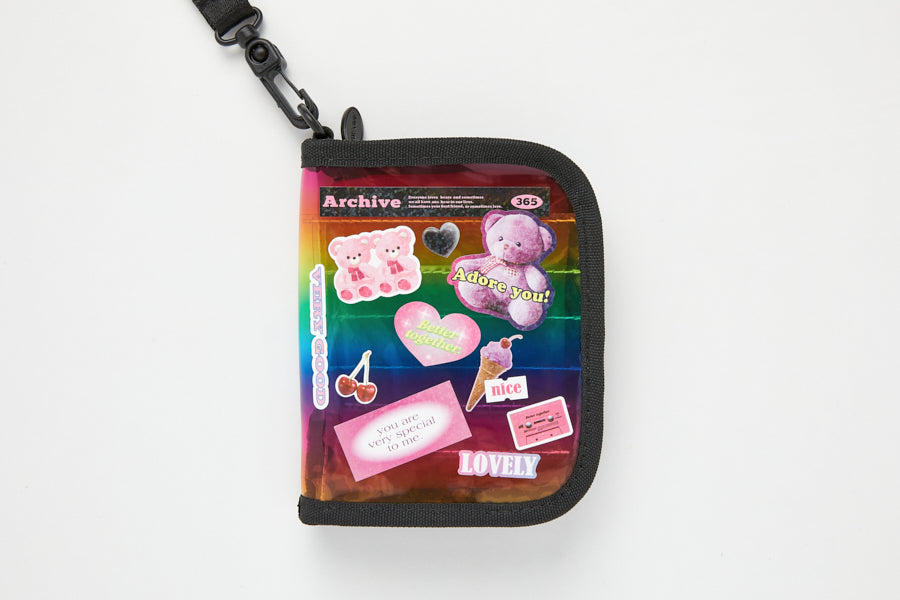 Neck Flap Card Holder Bear & Sticker Set Rainbow