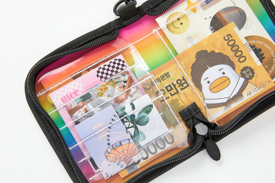 Neck Flap Card Holder Bear & Sticker Set Rainbow