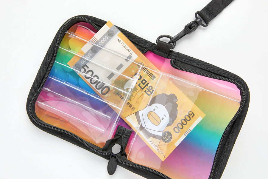 Neck Flap Card Holder Bear & Sticker Set Rainbow