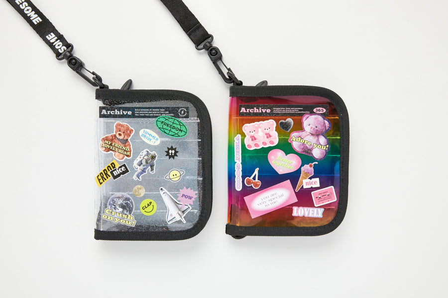 Neck Flap Card Holder Bear & Sticker Set Rainbow