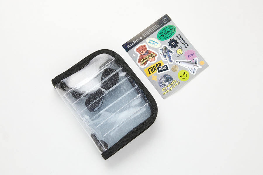 Neck Flap Card Holder Bear & Sticker Set Black
