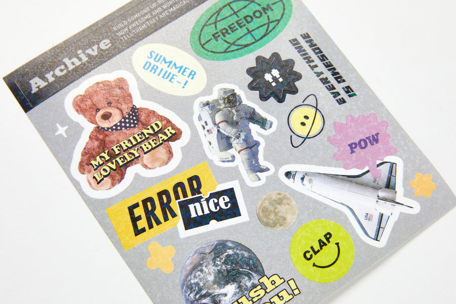 Neck Flap Card Holder Bear & Sticker Set Black