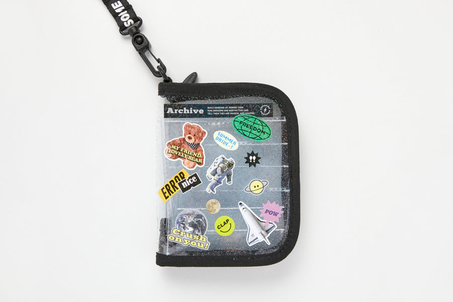 Neck Flap Card Holder Bear & Sticker Set Black