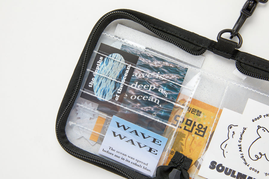 Neck Flap Card Holder Bear & Sticker Set Black