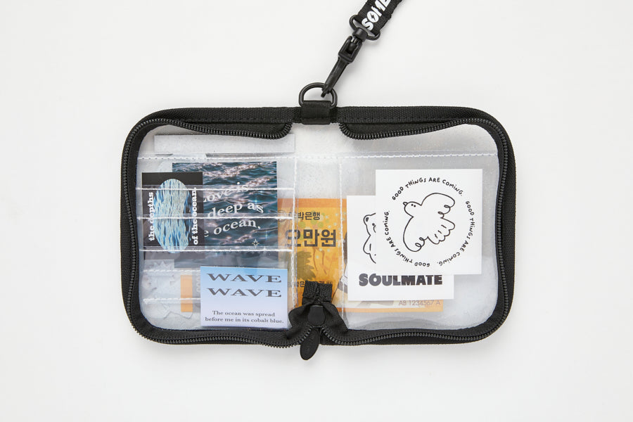 Neck Flap Card Holder Bear & Sticker Set Black