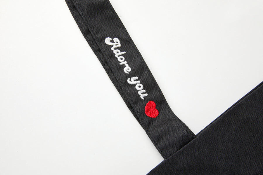 Eco Bag Bear Embroidered String Black