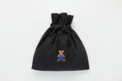 Eco Bag Bear Embroidered String Black