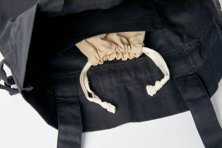 Eco Bag Bear Embroidered String Black