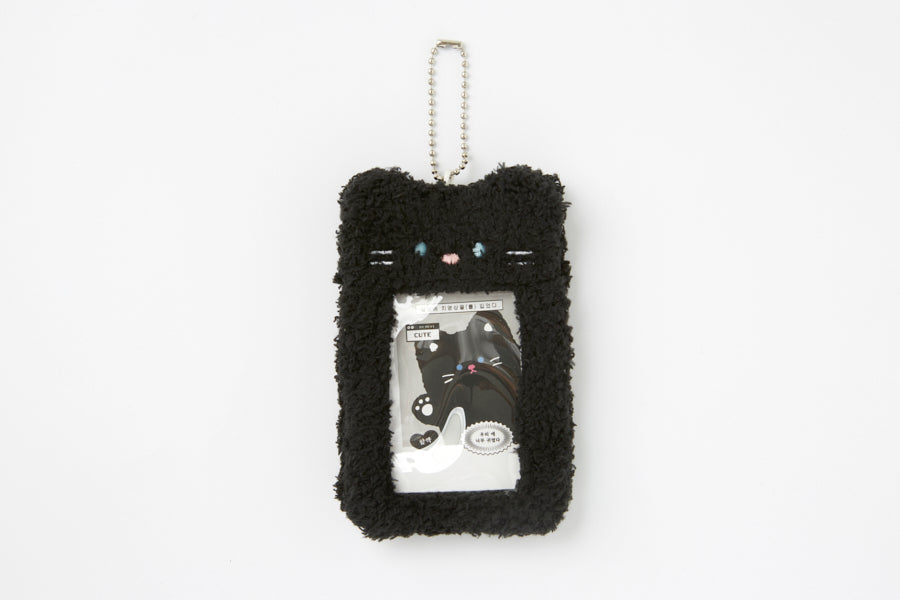 Fluffy Photo Card Case Cat Black