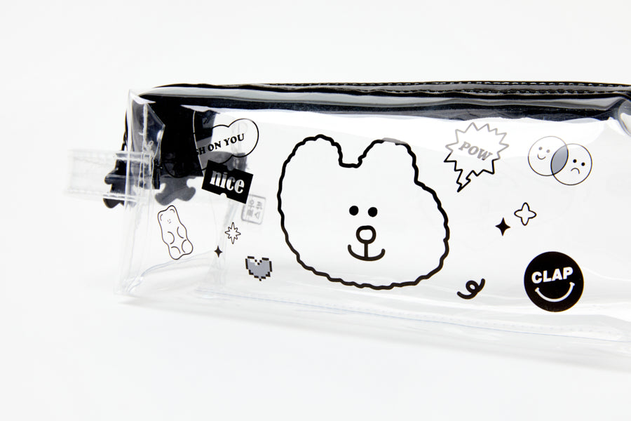 Pencil Case Bear 2 Zipper Clear Black