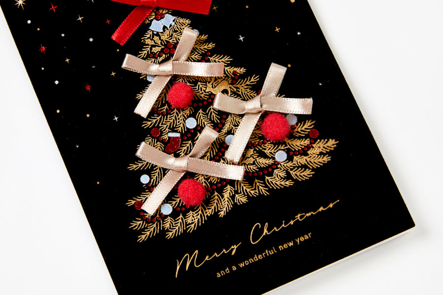Christmas Card Fabric Ribbon Bell Tree