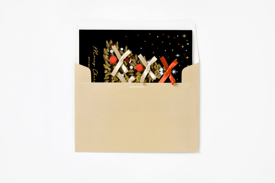 Christmas Card Fabric Ribbon Bell Tree