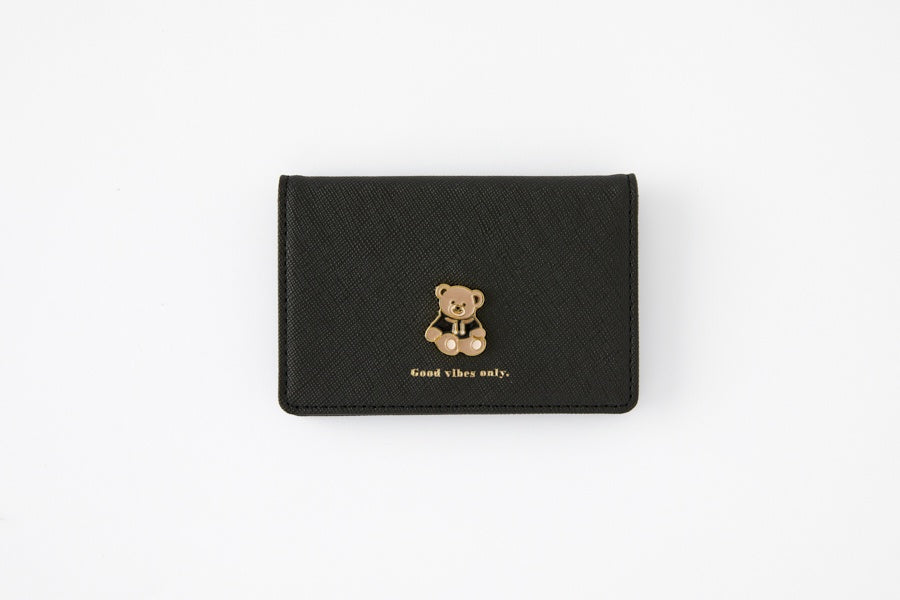 Flap Card Holder Metal Badge Hood Bear Black