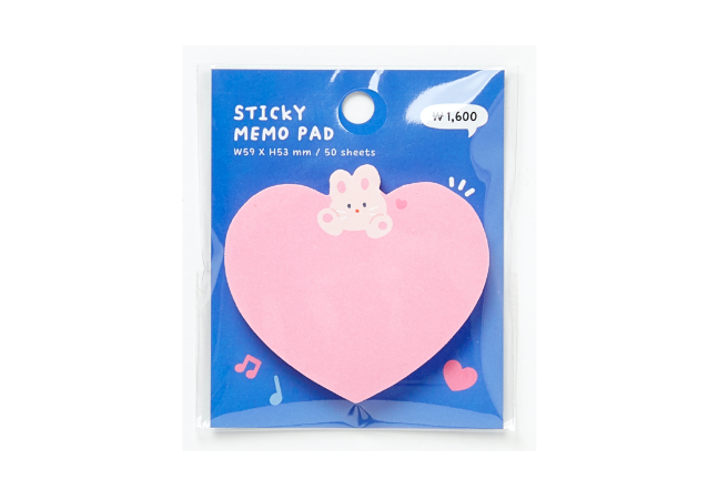 Sticky Memo Pad Rabbit Heart Pink