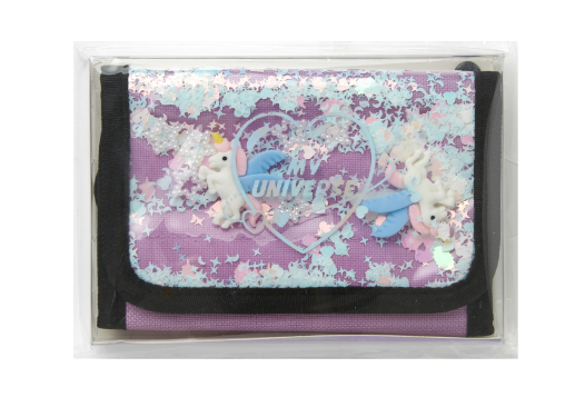 Flap Card Holder Glitter Unicorn Purple