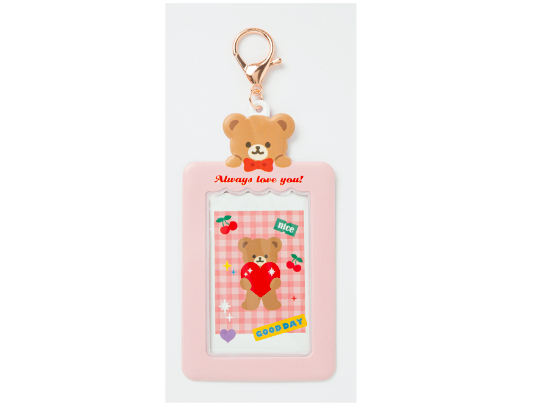 Photo Card Case Ribbon Bear Pink with Key Ring