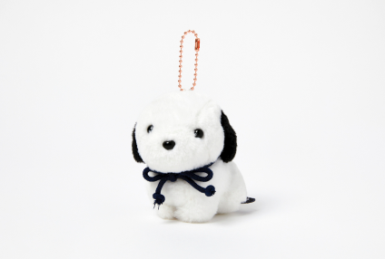 White Blue Ribbon Dog Keyring