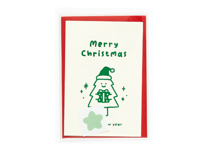 Christmas Card Green Christmas Tree Smile
