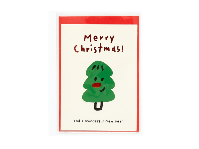 Christmas Card Green Christmas Tree Face