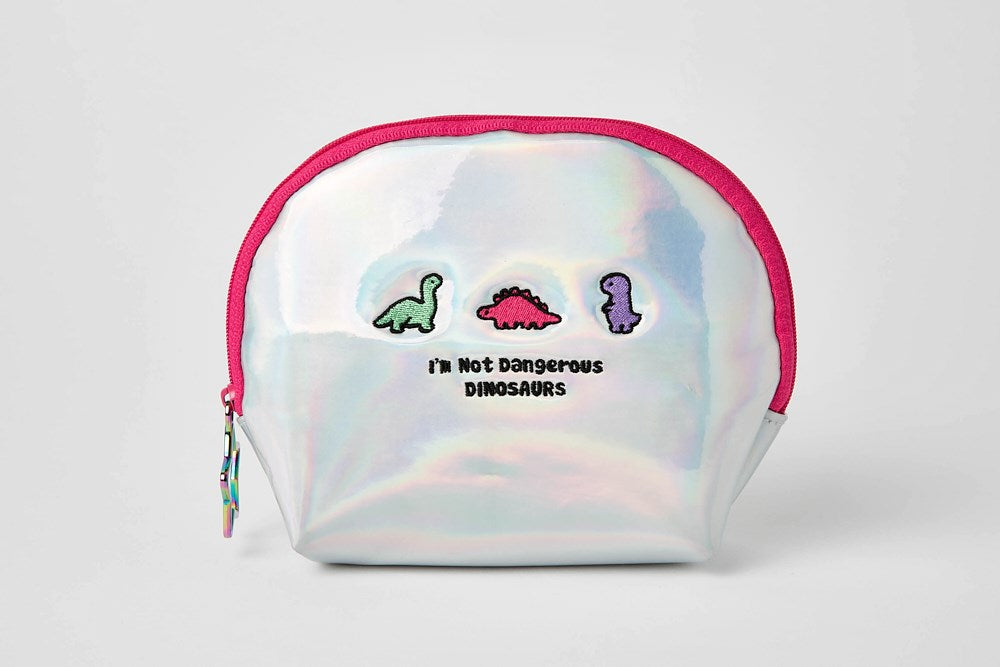 Boat Pouch Glitter Dinosaur Silver